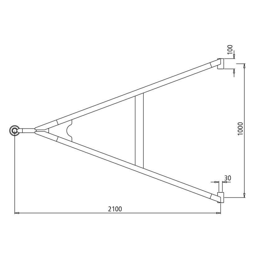 Zuggabel 27 to UNP mit Messingbuchse, Länge 2100 mm