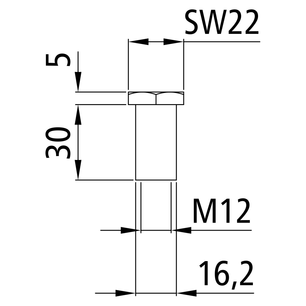 SUER Schaftmutter M12, Stahl verzinkt, Schlüsselweite 22 mm 