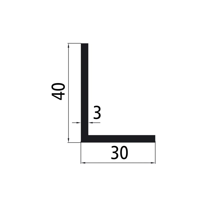 Alu-Winkelprofil 40 x 30 x 3 mm, Epoxidgrundierung