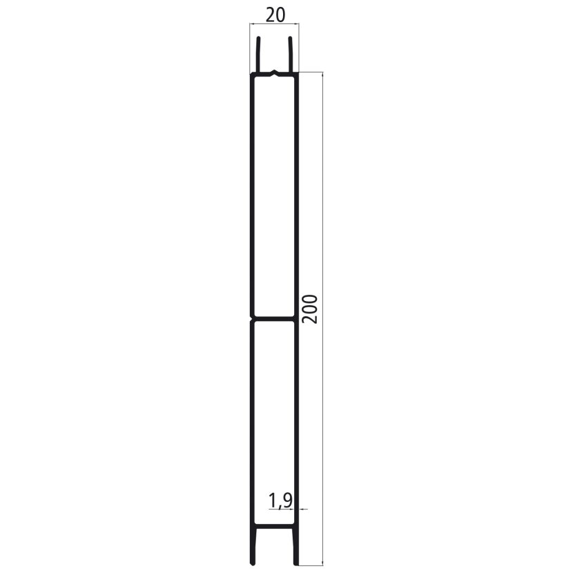 Alu 20er Steck, 200er Mittelteil, pressblank, 7500mm