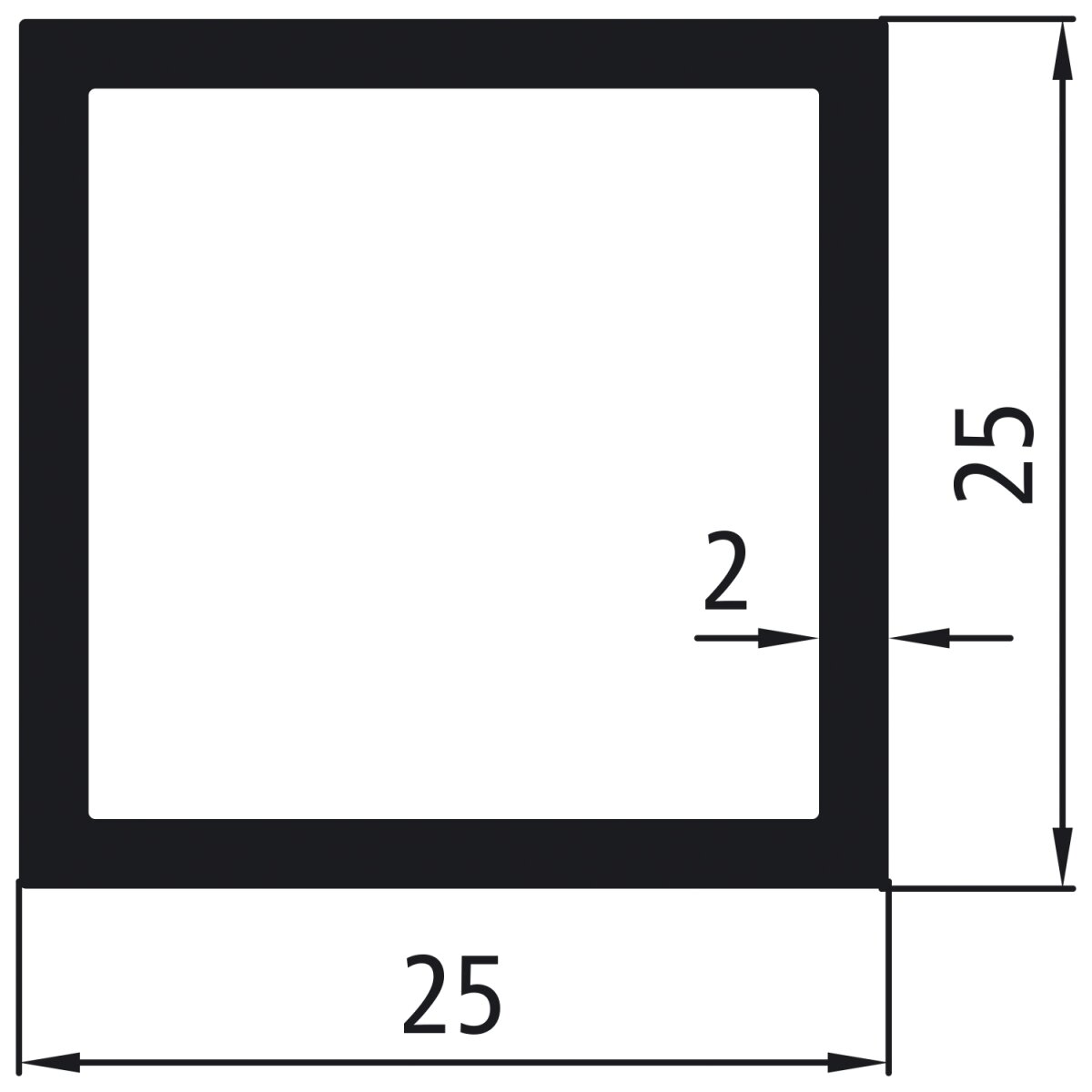 Alu-Quadratrohr 25 x 25 x 2 mm, pressblank