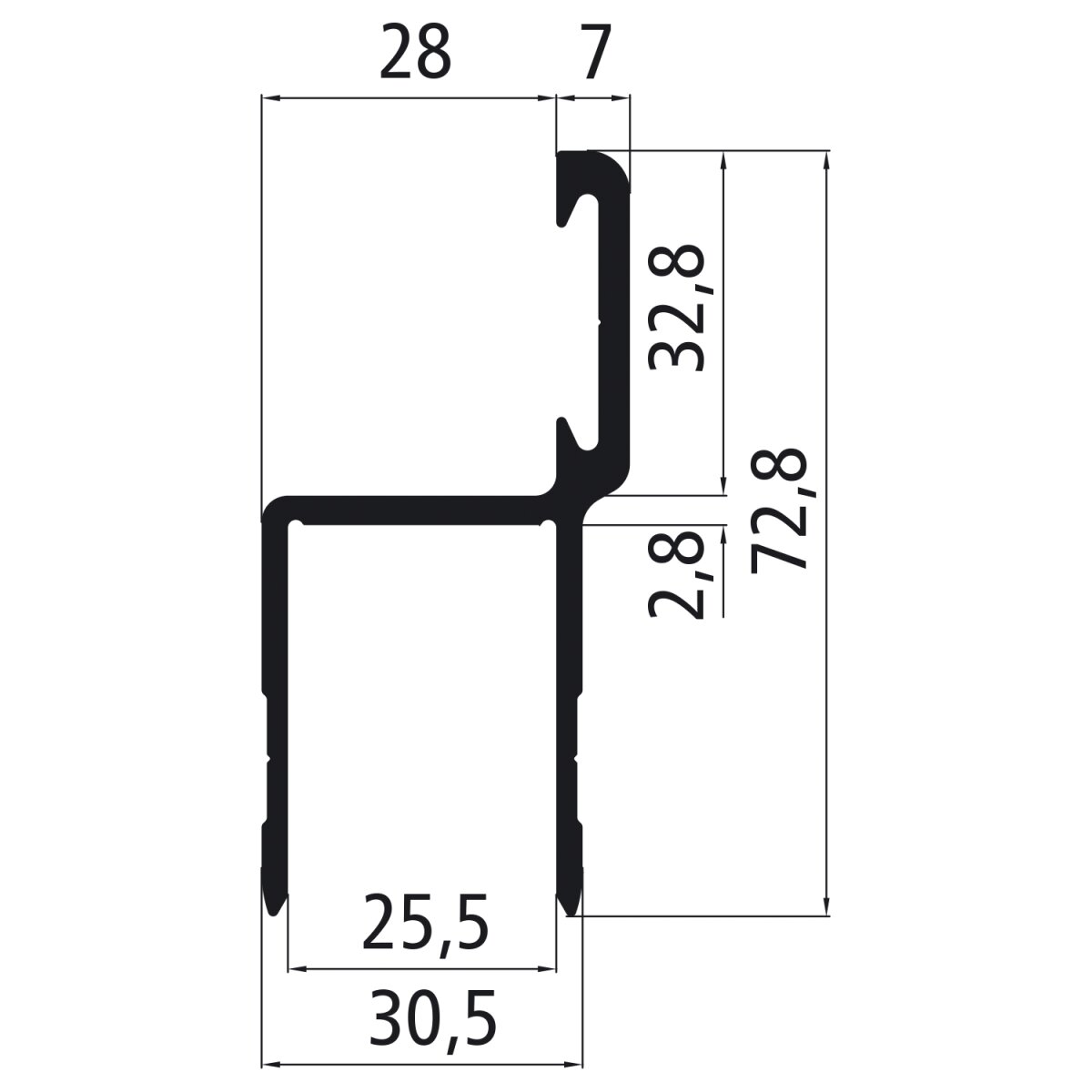 Alu 25er Einfassung mit Anschlag und Dichtungskanal, pressblank