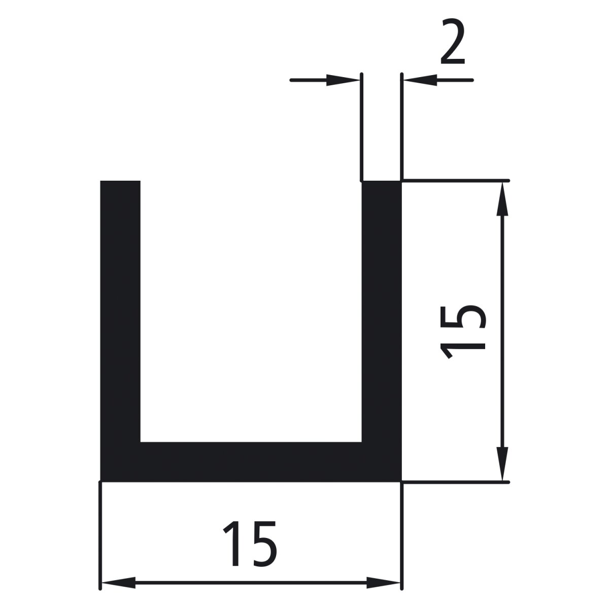 Alu-U-Profil 15 x 15 x 15 x 2 mm, pressblank