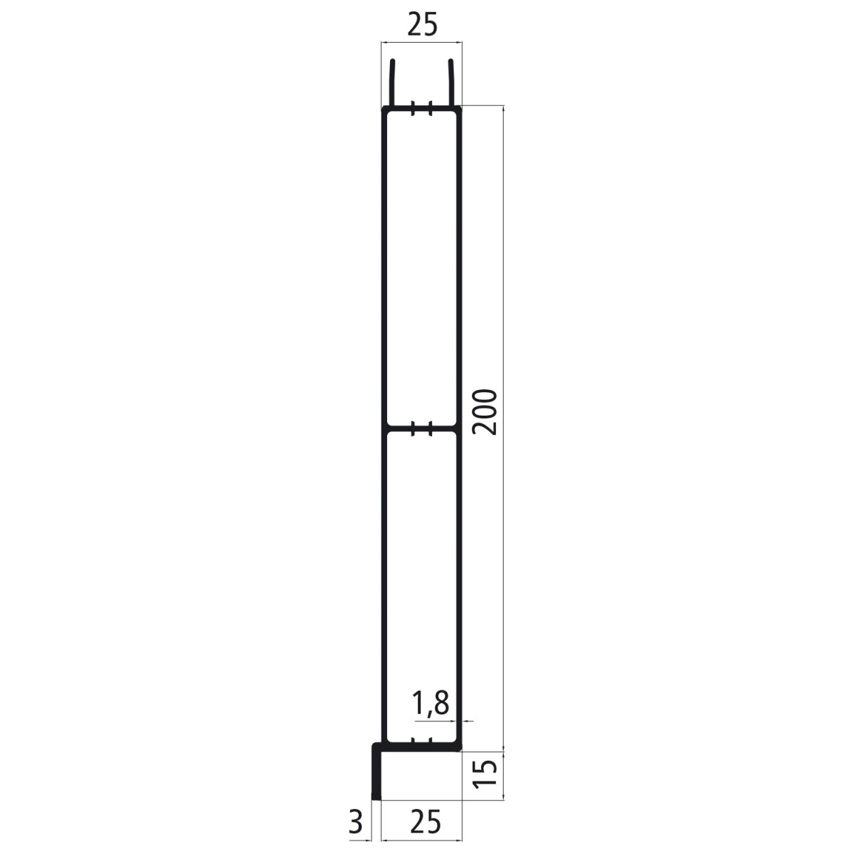 Alu 25er Steck, 200er Unterteil mit Anschlag, eloxiert