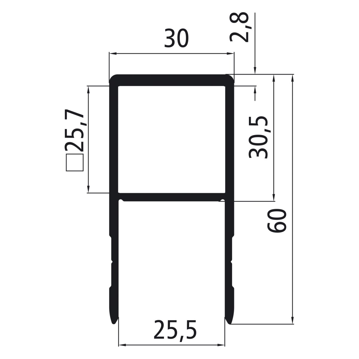 Alu 25er Hohlkammereinfassung, eloxiert