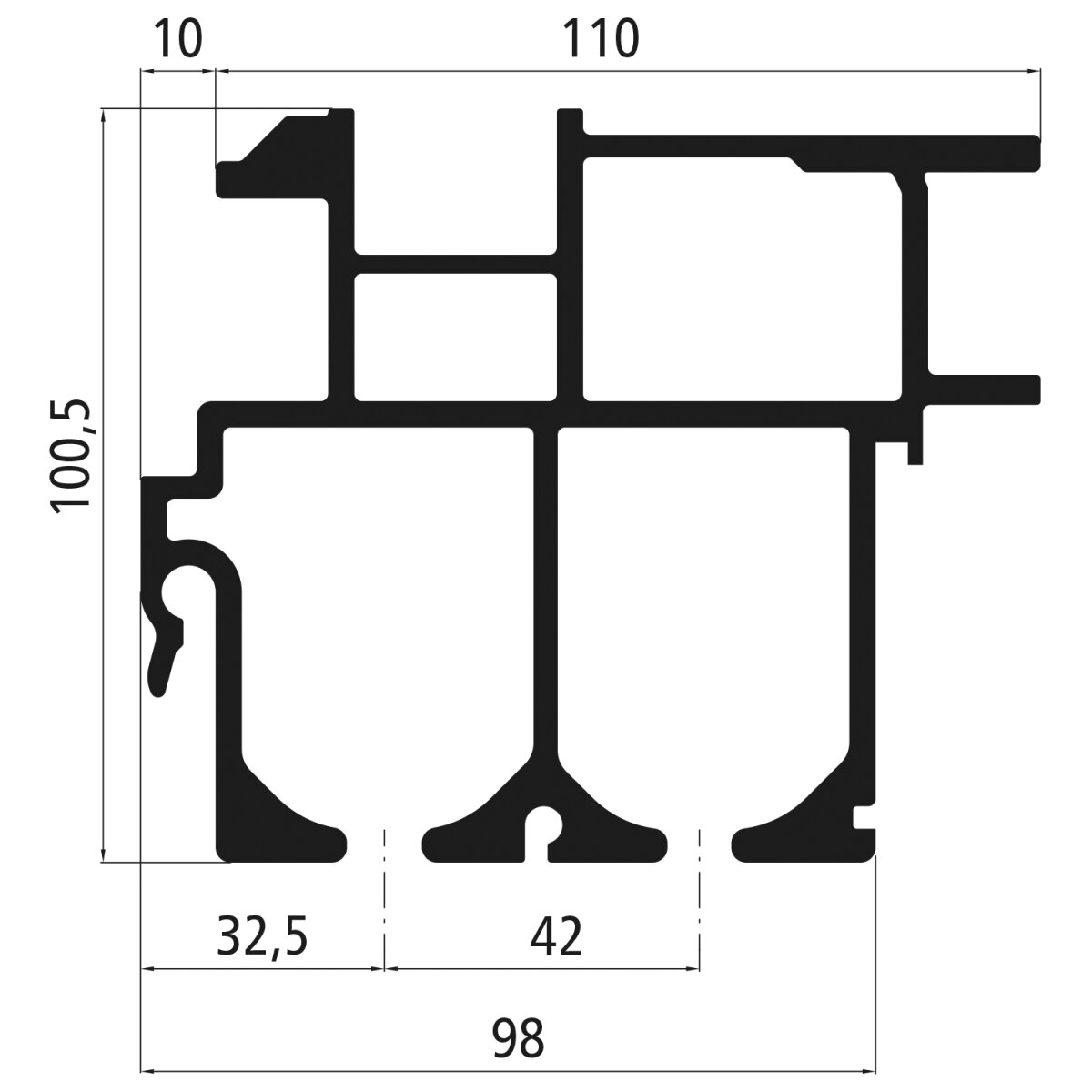 Curtain-Sider-Profil Universal Classic L 6500 mm, BH 100,5 mm
