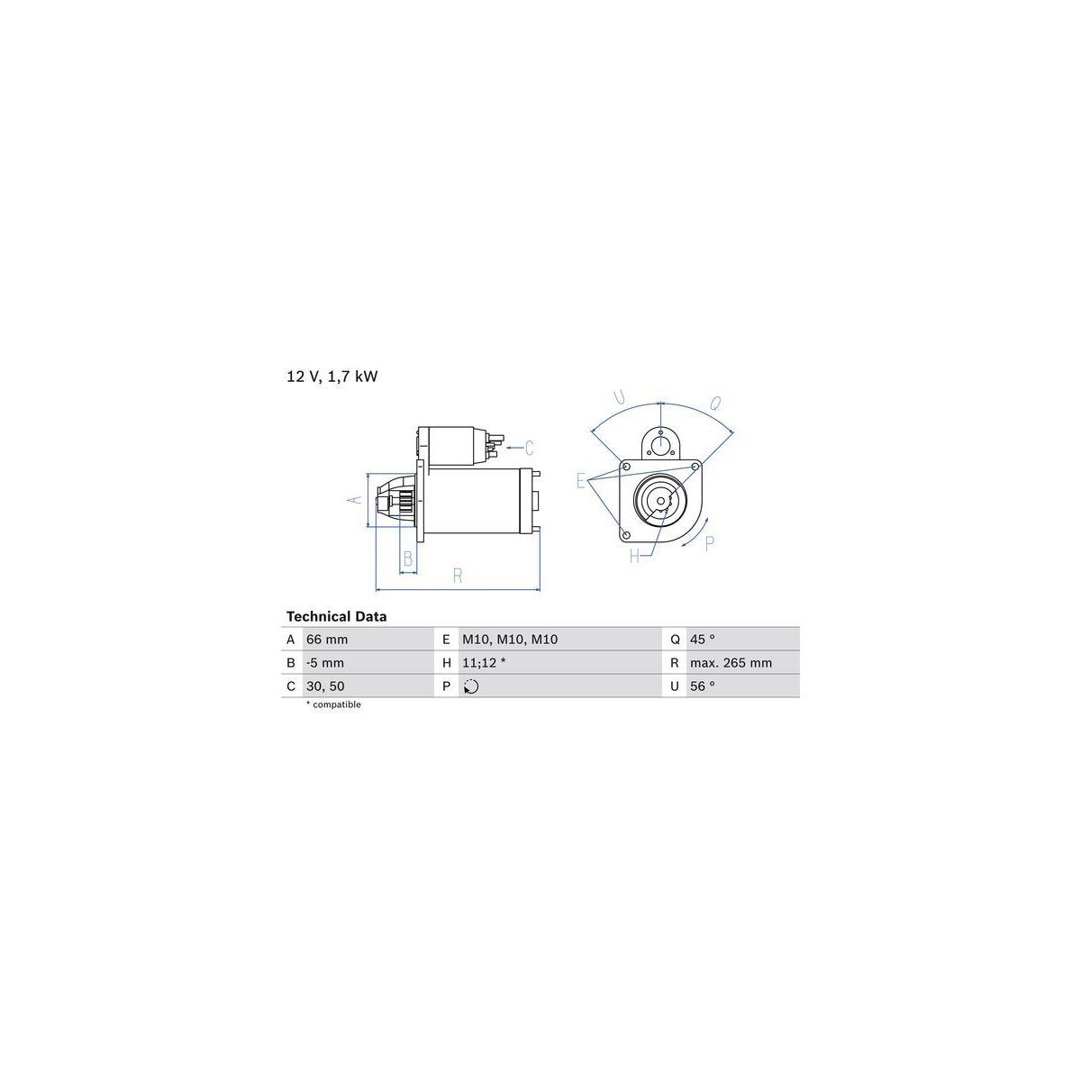 BOSCH Starter 0 986 013 240 - 0986013240 passend für 5802 A6