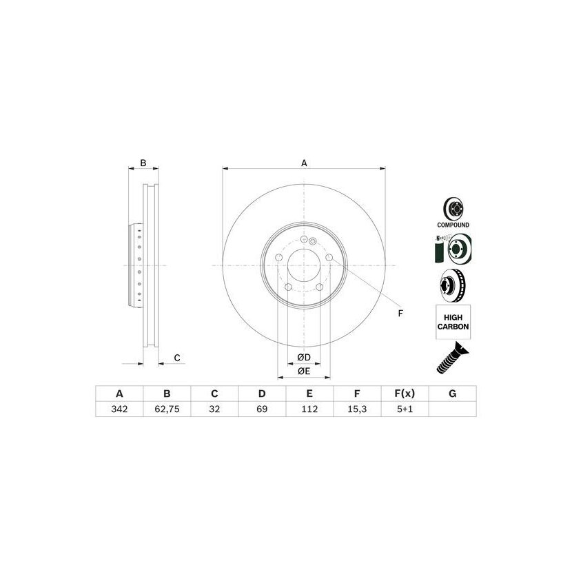 BOSCH Bremsscheibe 0 986 479 G37 - 0986479G37 passend für A 000 421 28 12