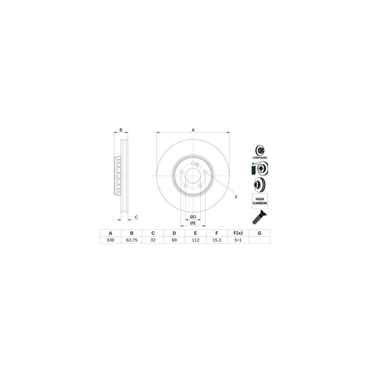 BOSCH Bremsscheibe 0 986 479 G43 - 0986479G43 passend für A 000 421 27 12