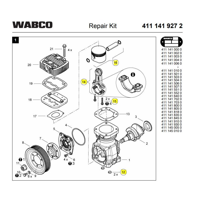 Wabco Reparatursatz 4111419272 - 411 141 927 2