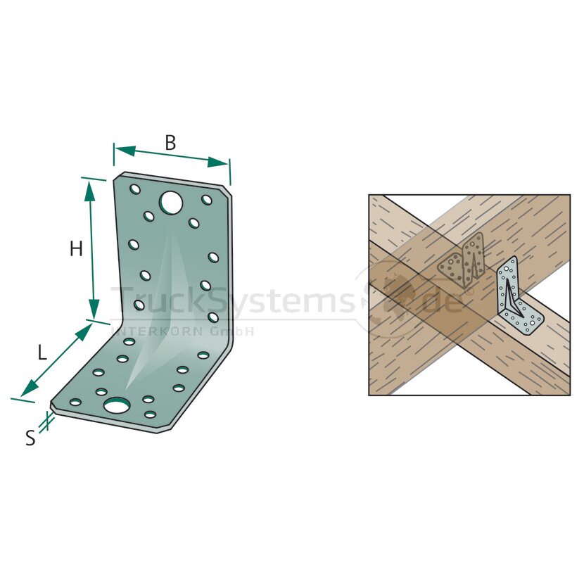 Pollmann Lochplattenwinkel mit Steg 70x70x65mm