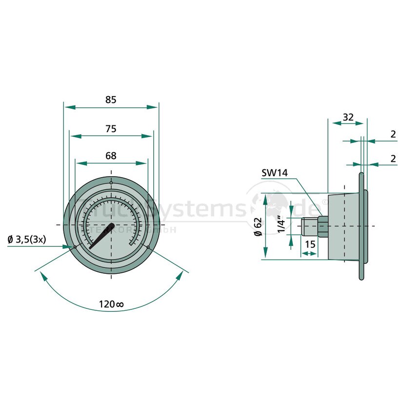 Wika Manometer 10 bar Durchmesser63mm - 1/4