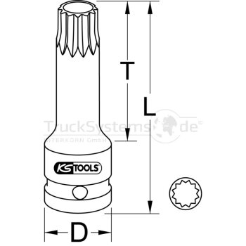KS Tools 1/ 2 Kraft Bit Stecknuss XZN, lang, M8 -...