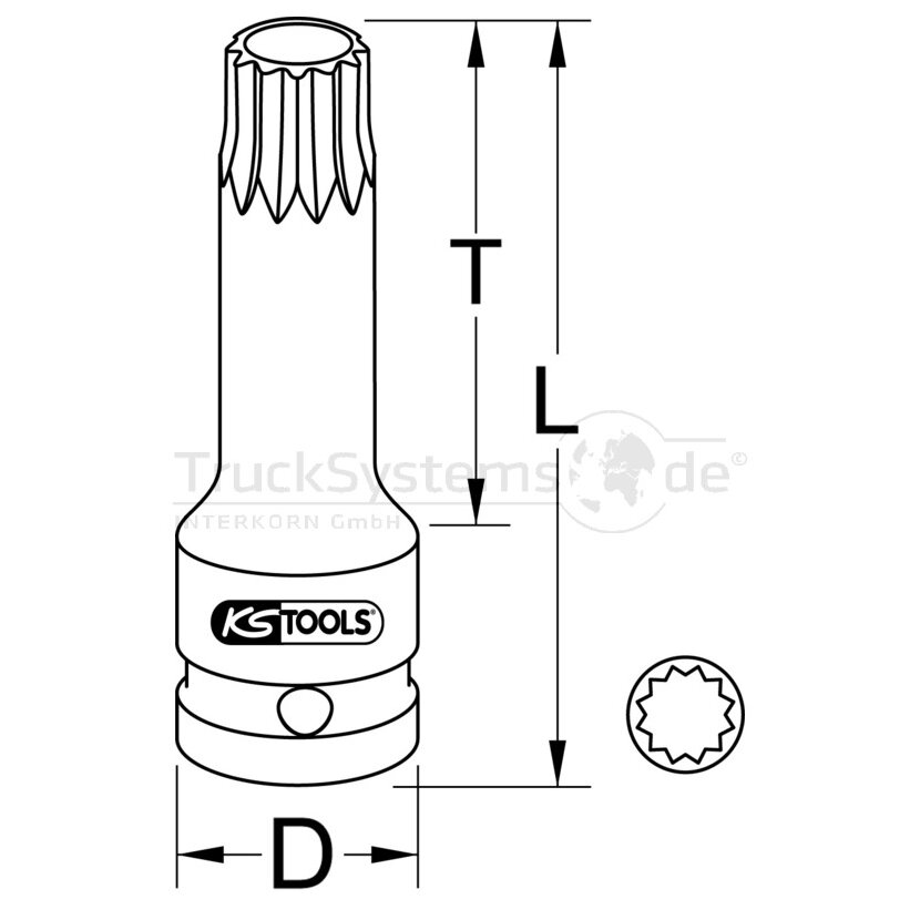 KS Tools 1/ 2 Kraft Bit Stecknuss XZN, lang, M9 - 911.0949 - 9110949