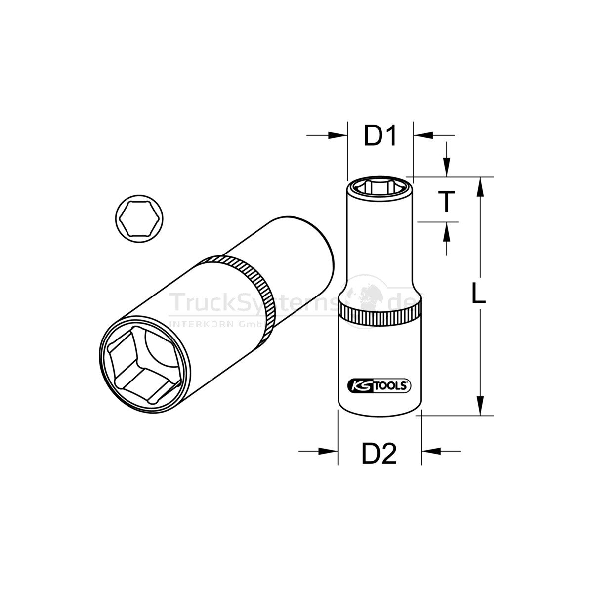 KS Tools Stecknuss 12mm – 3/8'' Lange Ausführung, Matt Verchromt, Für Handbetätigung