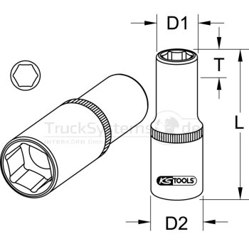 KS Tools 3/8 SK-Stecknuss, lang, 12mm 63mm lang -...