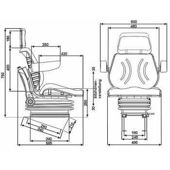 Schleppersitz PVC Oki-Aria - luftgefedert - Traktorsitz...