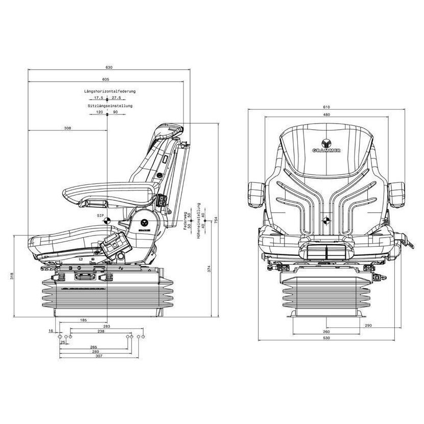 GRAMMER Baumaschinen Sitz Maximo XXL 12 V - 1292187 PVC - MSG 95AL/731