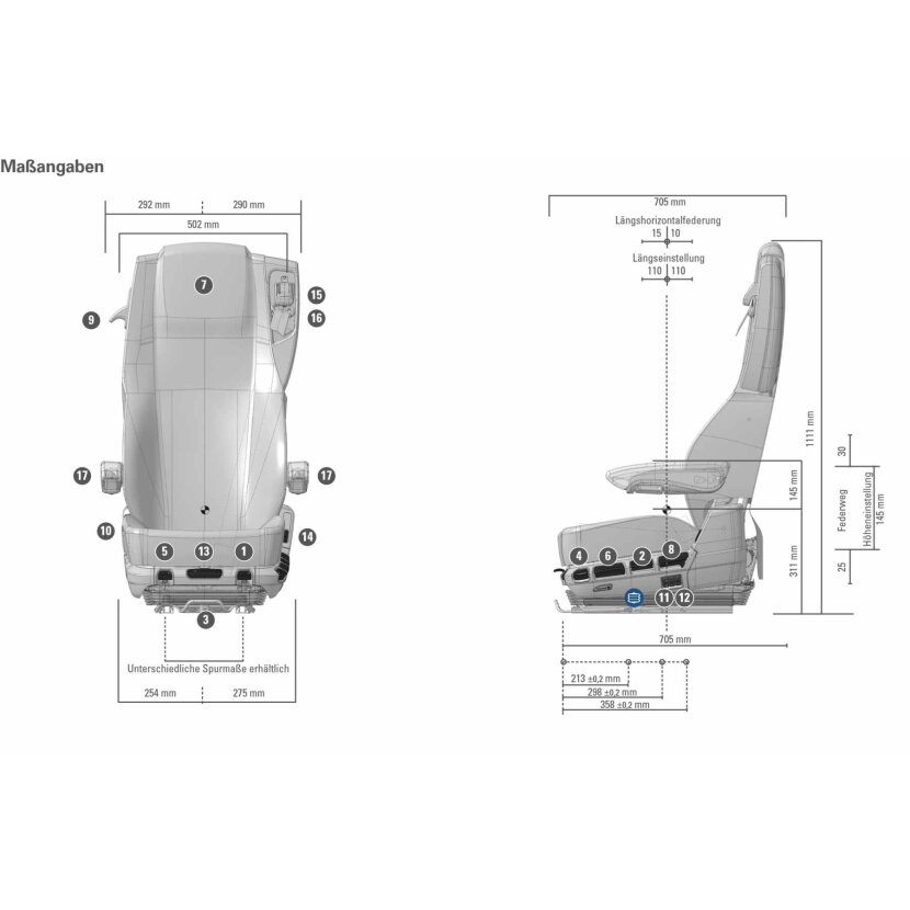 GRAMMER LKW Beifahrersitz - ROADTIGER Comfort - Actros MP4, MB Antos, Arocs - 1439934-A - MSG 115/933