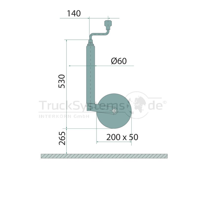 Stützrad Durchmesser 60 mm, Stützlast 500 kg, Metallfelge