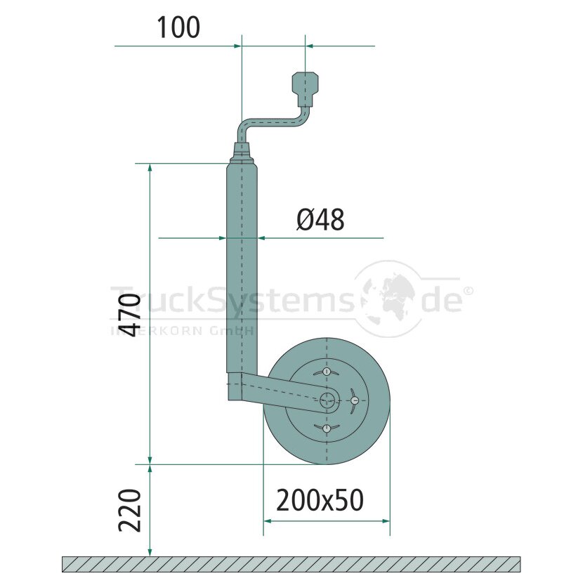 Stützrad Durchmesser 48 mm, Stützlast 150 kg, Metallfelge