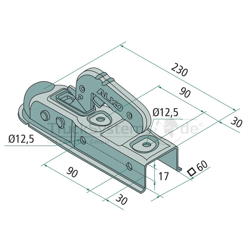 Kugelkupplung 750 kg, AK 7 Ausfür E, vierkant 60 mm