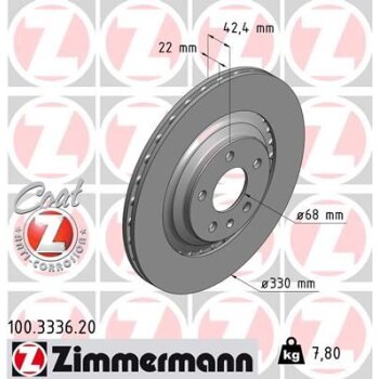 ZIMMERMANN Bremsscheibe 100.3336.20 - 100333620 für...