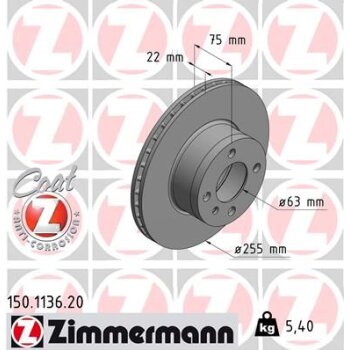 ZIMMERMANN Bremsscheibe 150.1136.20 - 150113620 für...