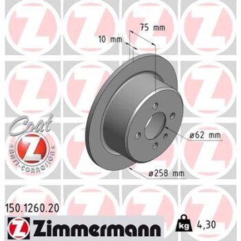 ZIMMERMANN Bremsscheibe 150.1260.20 - 150126020 für...