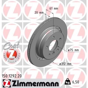 ZIMMERMANN Bremsscheibe 150.1292.20 - 150129220 für...