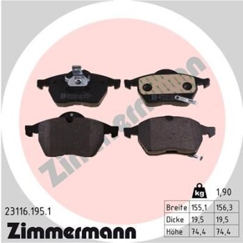 ZIMMERMANN Bremsbelagsatz, Scheibenbremse 23116.195.1 -...