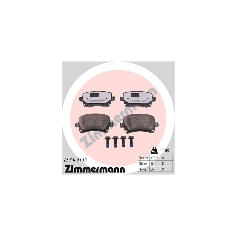 ZIMMERMANN Bremsbelagsatz, Scheibenbremse 23914.970.1 - 239149701 für 1K0 698 451