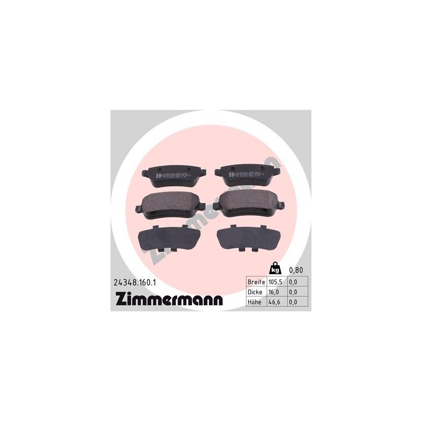 ZIMMERMANN Bremsbelagsatz, Scheibenbremse 24348.160.1 - 243481601 für 77363607