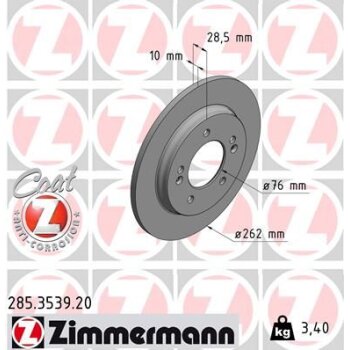 ZIMMERMANN Bremsscheibe 285.3539.20 - 285353920 für...