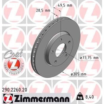 ZIMMERMANN Bremsscheibe 290.2260.20 - 290226020 für...