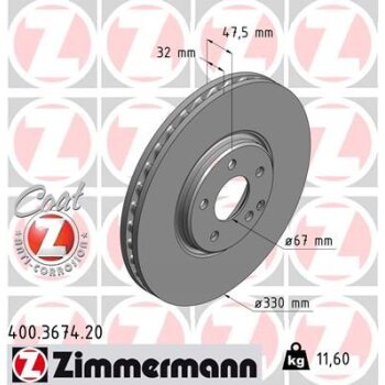 ZIMMERMANN Bremsscheibe 400.3674.20 - 400367420 für...