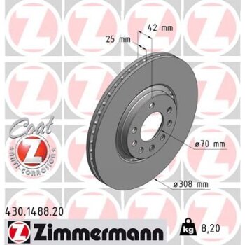 ZIMMERMANN Bremsscheibe 430.1488.20 - 430148820 für...