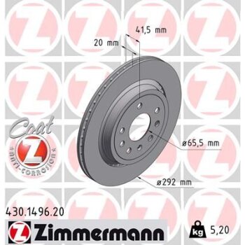 ZIMMERMANN Bremsscheibe 430.1496.20 - 430149620 für...