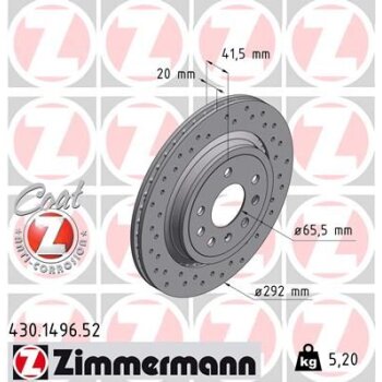 ZIMMERMANN Bremsscheibe 430.1496.52 - 430149652 für...