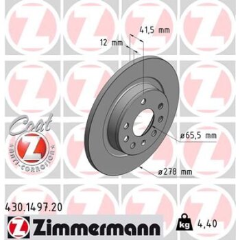 ZIMMERMANN Bremsscheibe 430.1497.20 - 430149720 für...