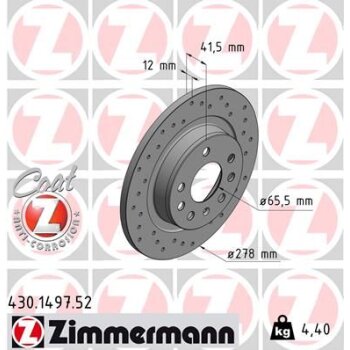 ZIMMERMANN Bremsscheibe 430.1497.52 - 430149752 für...