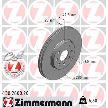 ZIMMERMANN Bremsscheibe 430.2600.20 - 430260020 für...
