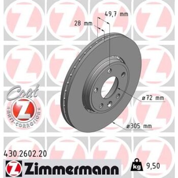 ZIMMERMANN Bremsscheibe 430.2602.20 - 430260220 für...