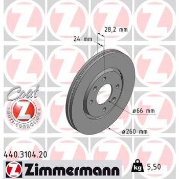 ZIMMERMANN Bremsscheibe 440.3104.20 - 440310420 für...