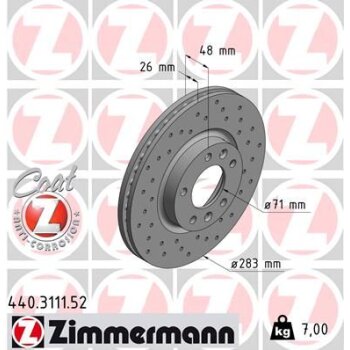 ZIMMERMANN Bremsscheibe 440.3111.52 - 440311152 für...