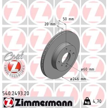 ZIMMERMANN Bremsscheibe 540.2493.20 - 540249320 für...