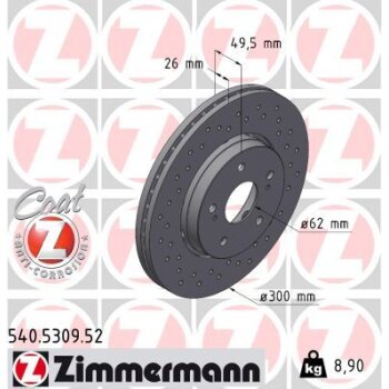 ZIMMERMANN Bremsscheibe 540.5309.52 - 540530952 für...