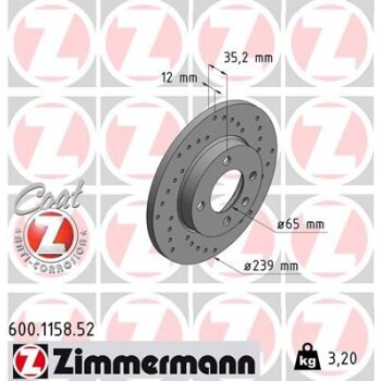 ZIMMERMANN Bremsscheibe 600.1158.52 - 600115852 für...