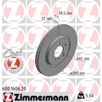 ZIMMERMANN Bremsscheibe 600.1606.20 - 600160620 für...