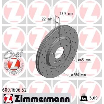 ZIMMERMANN Bremsscheibe 600.1606.52 - 600160652 für...